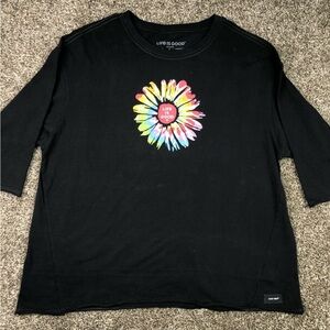 Life Is Good Women’s Crusher Half Sleeve Shirt Tie Dye Daisy Size Large